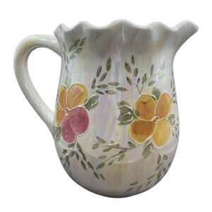 WCL Pottery Floral Ceramic Pitcher Large Hand Painted Cottagecore Decor USED